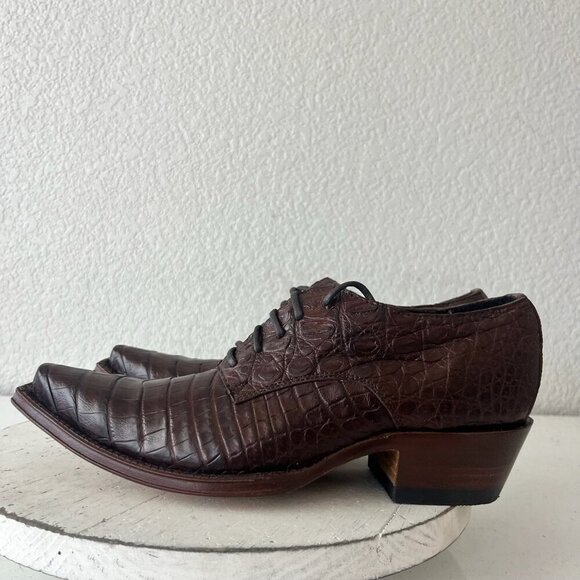 Rod Patrick Womens Lace Up Shoes 8.5 Brown Caiman Exotic Western Boots Loafers - Picture 4 of 11